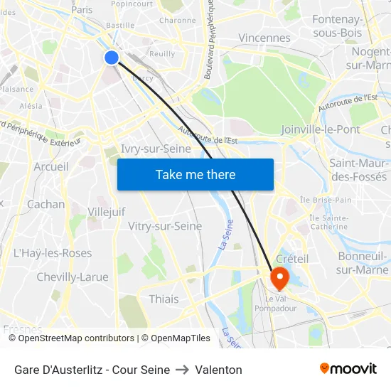 Gare D'Austerlitz - Cour Seine to Valenton map