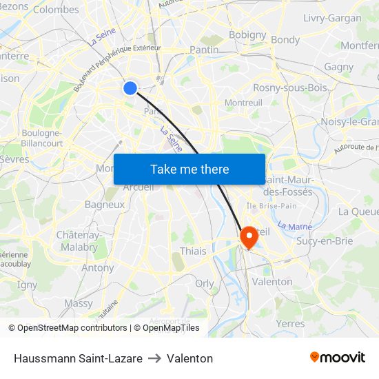 Haussmann Saint-Lazare to Valenton map