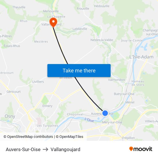 Auvers-Sur-Oise to Vallangoujard map