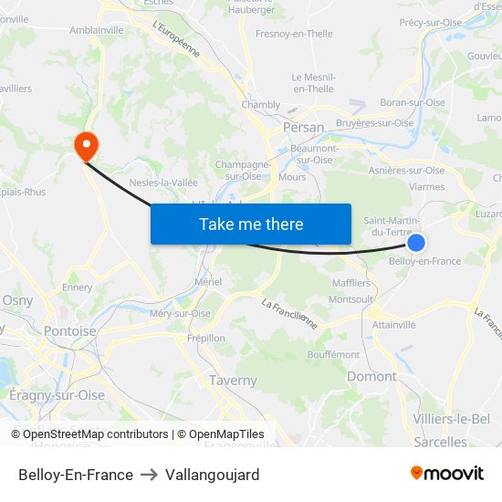 Belloy-En-France to Vallangoujard map