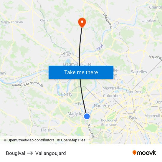 Bougival to Vallangoujard map