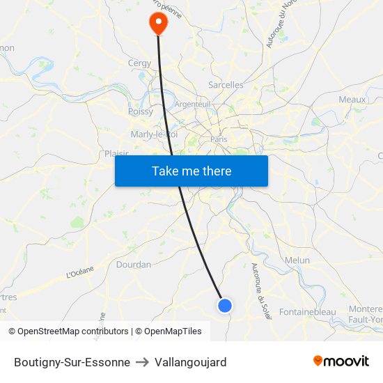 Boutigny-Sur-Essonne to Vallangoujard map