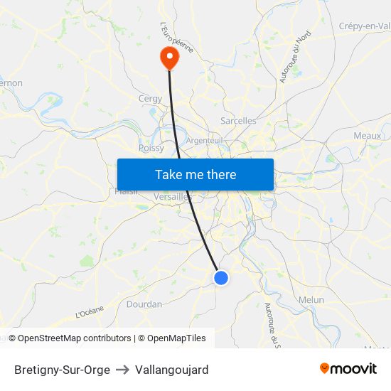 Bretigny-Sur-Orge to Vallangoujard map