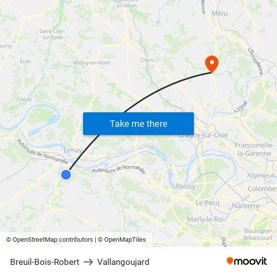 Breuil-Bois-Robert to Vallangoujard map