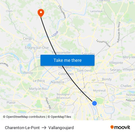 Charenton-Le-Pont to Vallangoujard map