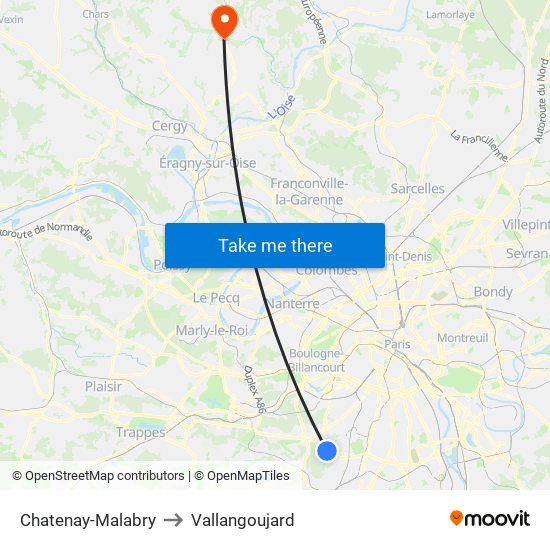 Chatenay-Malabry to Vallangoujard map