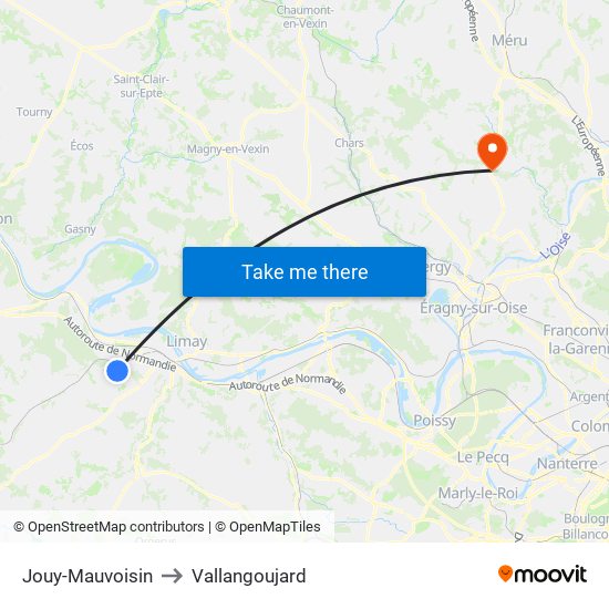 Jouy-Mauvoisin to Vallangoujard map
