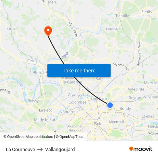 La Courneuve to Vallangoujard map