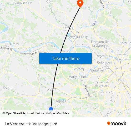 La Verriere to Vallangoujard map