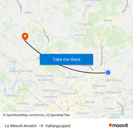 Le Mesnil-Amelot to Vallangoujard map