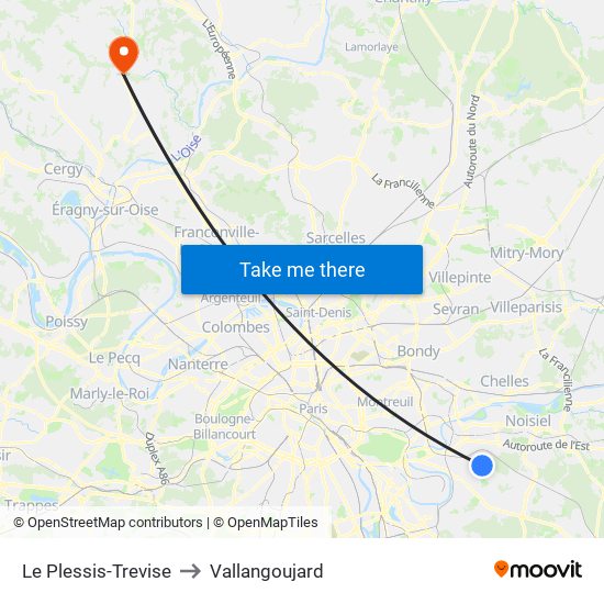 Le Plessis-Trevise to Vallangoujard map