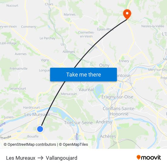 Les Mureaux to Vallangoujard map