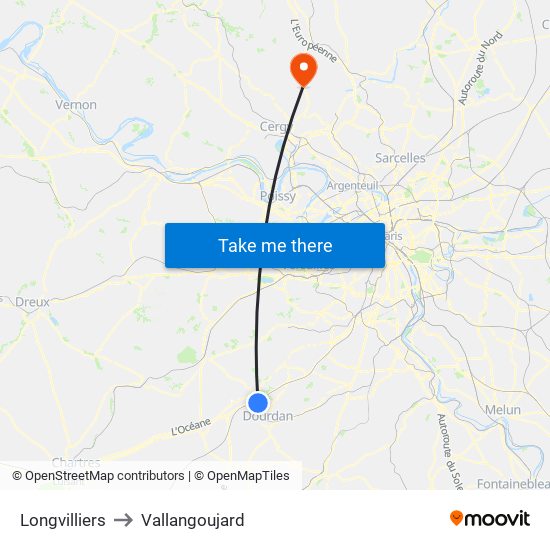 Longvilliers to Vallangoujard map