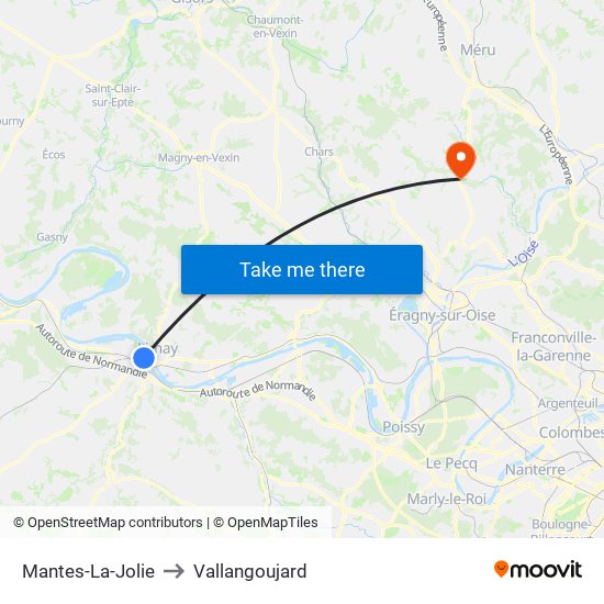 Mantes-La-Jolie to Vallangoujard map