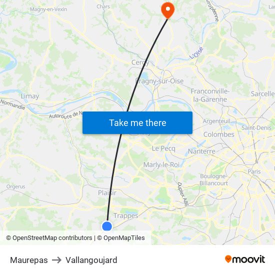 Maurepas to Vallangoujard map