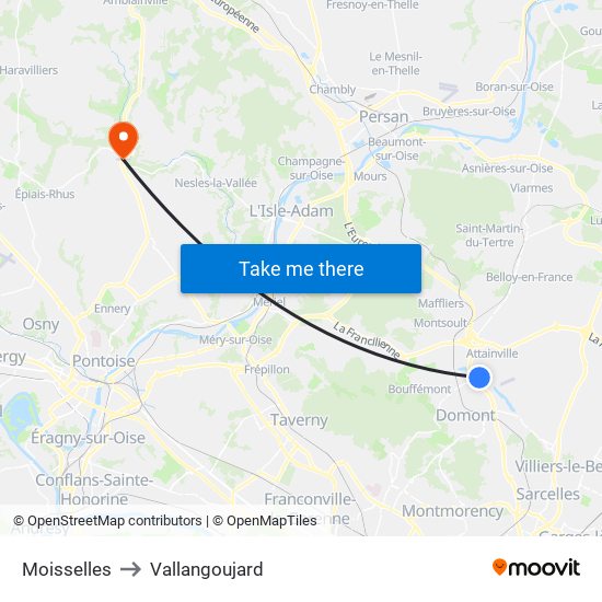 Moisselles to Vallangoujard map