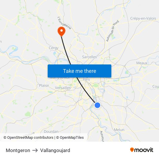 Montgeron to Vallangoujard map