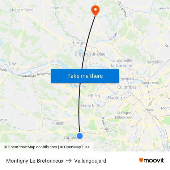 Montigny-Le-Bretonneux to Vallangoujard map
