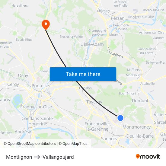 Montlignon to Vallangoujard map