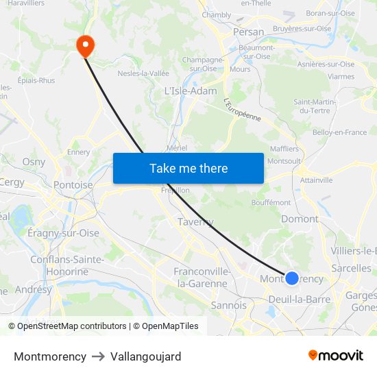 Montmorency to Vallangoujard map