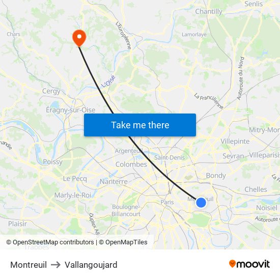 Montreuil to Vallangoujard map