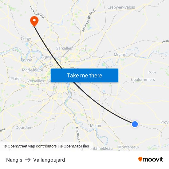 Nangis to Vallangoujard map