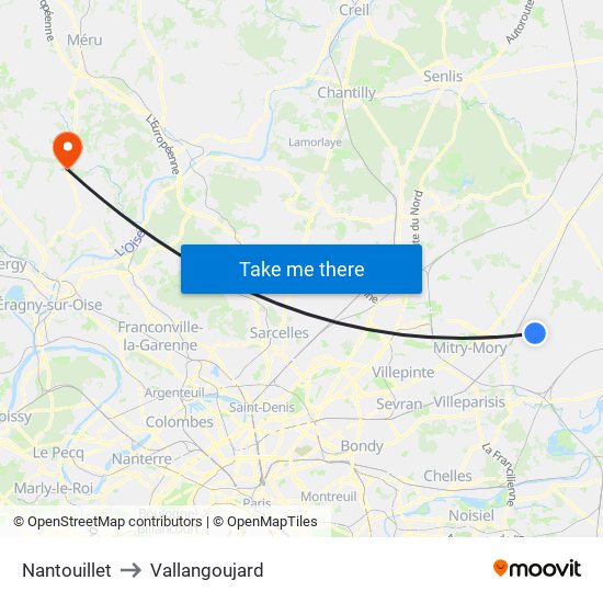 Nantouillet to Vallangoujard map