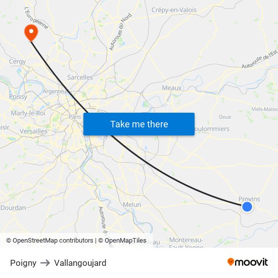 Poigny to Vallangoujard map
