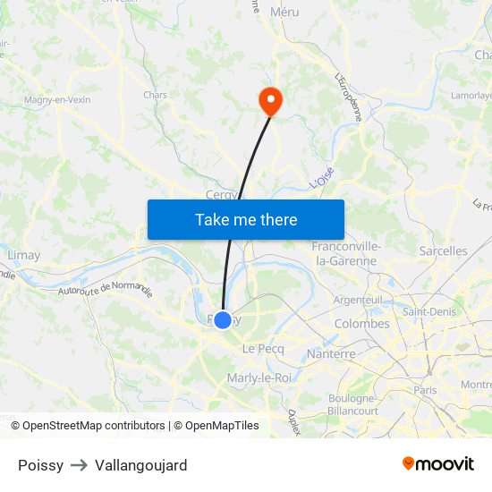 Poissy to Vallangoujard map