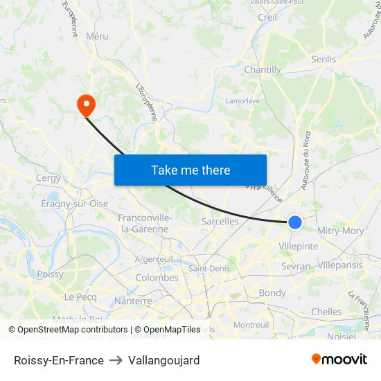 Roissy-En-France to Vallangoujard map