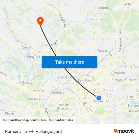 Romainville to Vallangoujard map