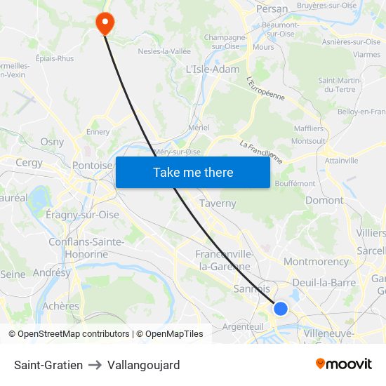 Saint-Gratien to Vallangoujard map