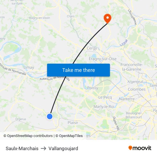 Saulx-Marchais to Vallangoujard map