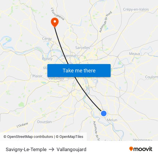 Savigny-Le-Temple to Vallangoujard map