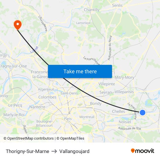 Thorigny-Sur-Marne to Vallangoujard map