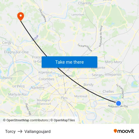 Torcy to Vallangoujard map