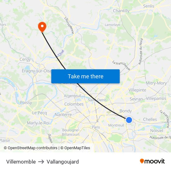 Villemomble to Vallangoujard map