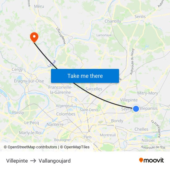 Villepinte to Vallangoujard map