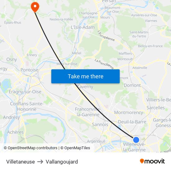 Villetaneuse to Vallangoujard map