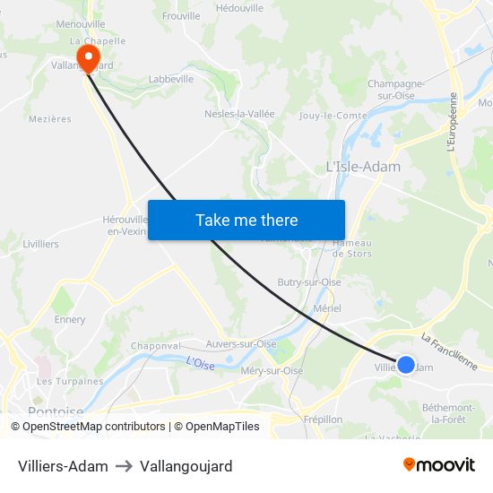 Villiers-Adam to Vallangoujard map