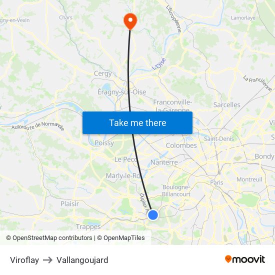 Viroflay to Vallangoujard map