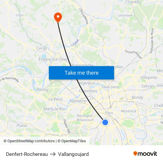 Denfert-Rochereau to Vallangoujard map