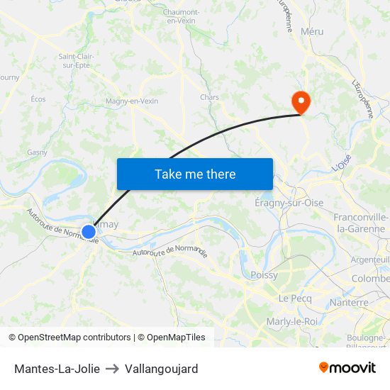 Mantes-La-Jolie to Vallangoujard map