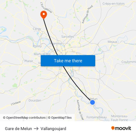 Gare de Melun to Vallangoujard map