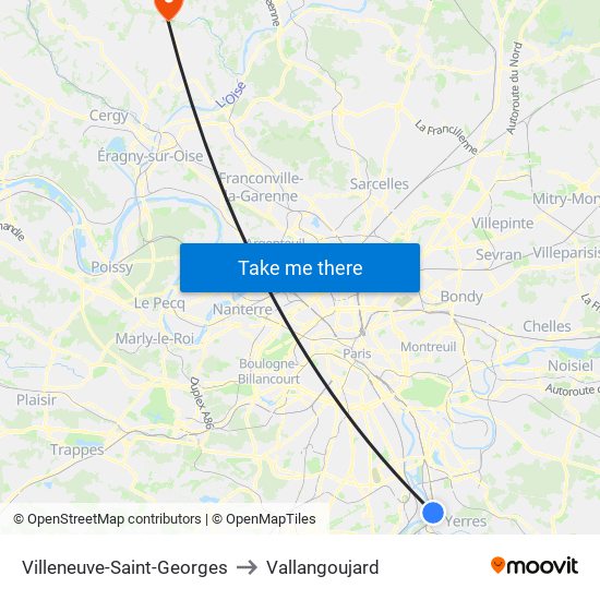 Villeneuve-Saint-Georges to Vallangoujard map