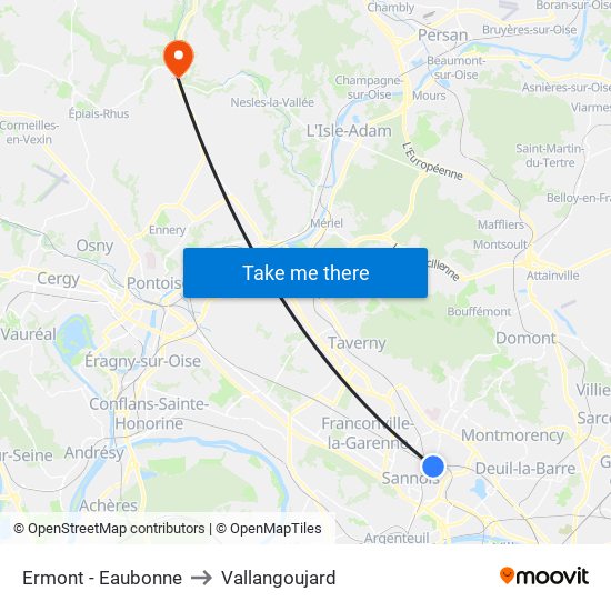 Ermont - Eaubonne to Vallangoujard map