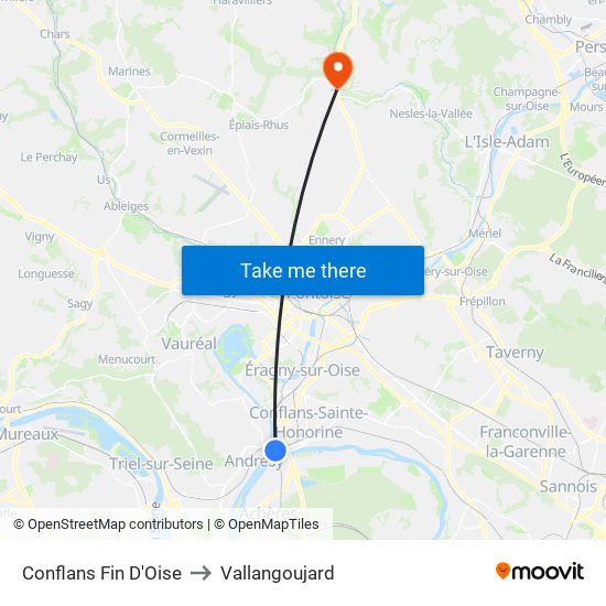 Conflans Fin D'Oise to Vallangoujard map