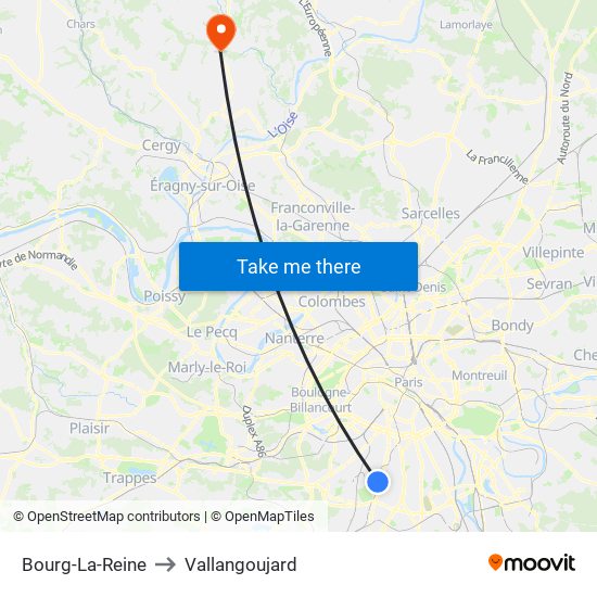 Bourg-La-Reine to Vallangoujard map