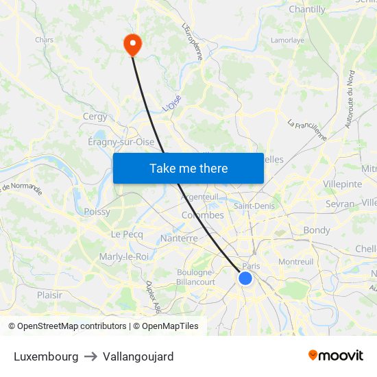 Luxembourg to Vallangoujard map
