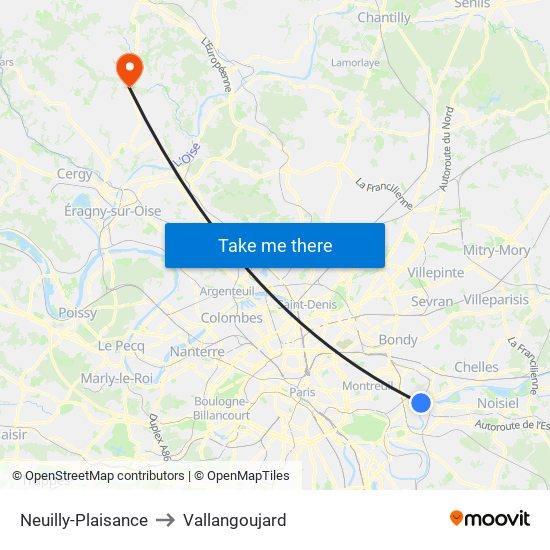Neuilly-Plaisance to Vallangoujard map